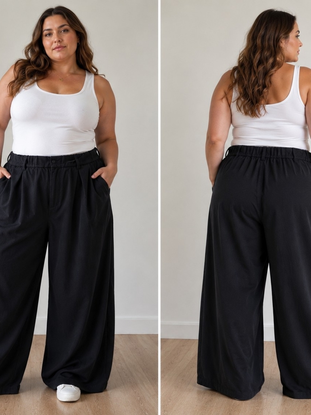 Wide Leg Pull-On Pants in Black - Comfortable Everyday Style